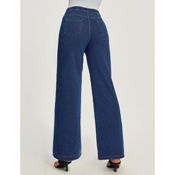 Wide Leg Jeans Women High Waist Stretchy Baggy Straight Denim Pants - Picture 2 of 5